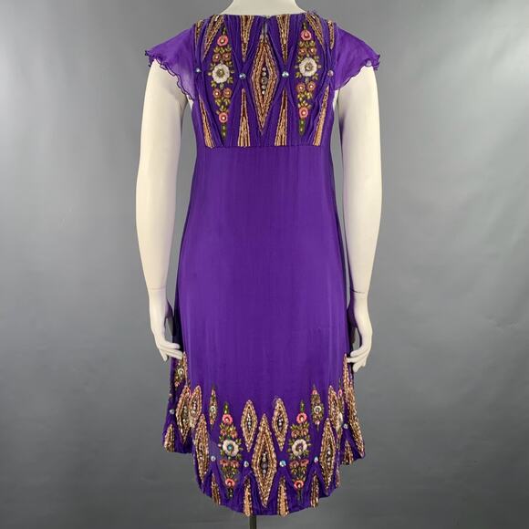 MATTHEW WILLIAMSON Size 10 Purple Gold Silk Embroidered Sleeveless Dress - Picture 5 of 11
